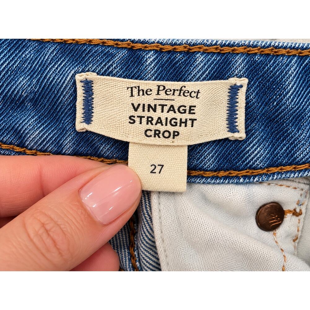 90s Minimalist Capsule Raw Hem Madewell Perfect Vintage Straight Crop Jeans 27 - Picture 12 of 14